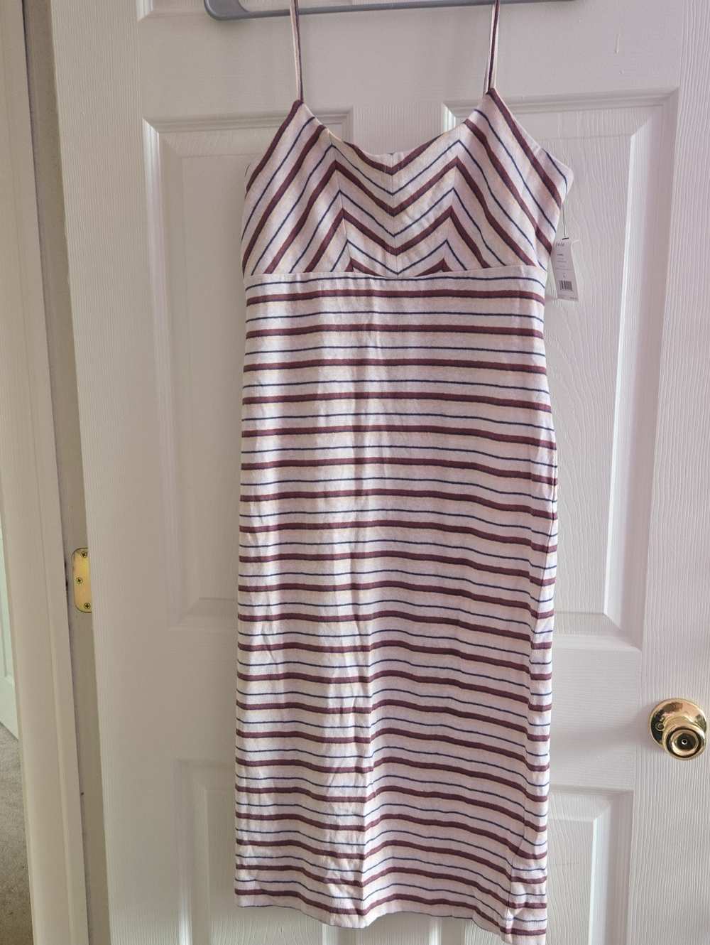 Joie Cream Slip Dress with Maroon Stripes NWT Large